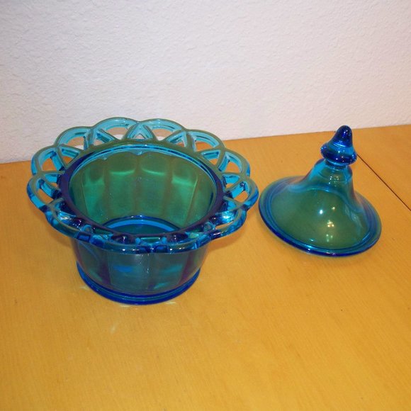 Vintage Teal Blue Candy Dish and Candle holders - Picture 2 of 5